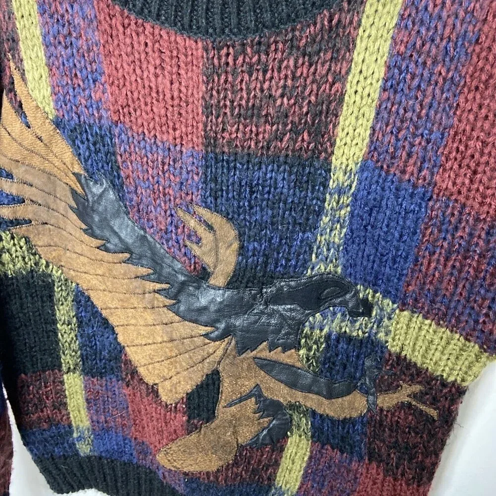 Vintage 90s Luciano Divanni Men M/L Sweater Leatherette Eagle America Hip‎ Hop